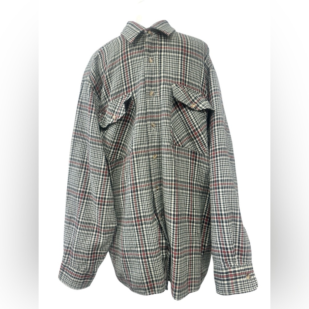 VTG Tartan Plaid Button Shirt XL Wool Blend Backpacker Sportswear Outdoor